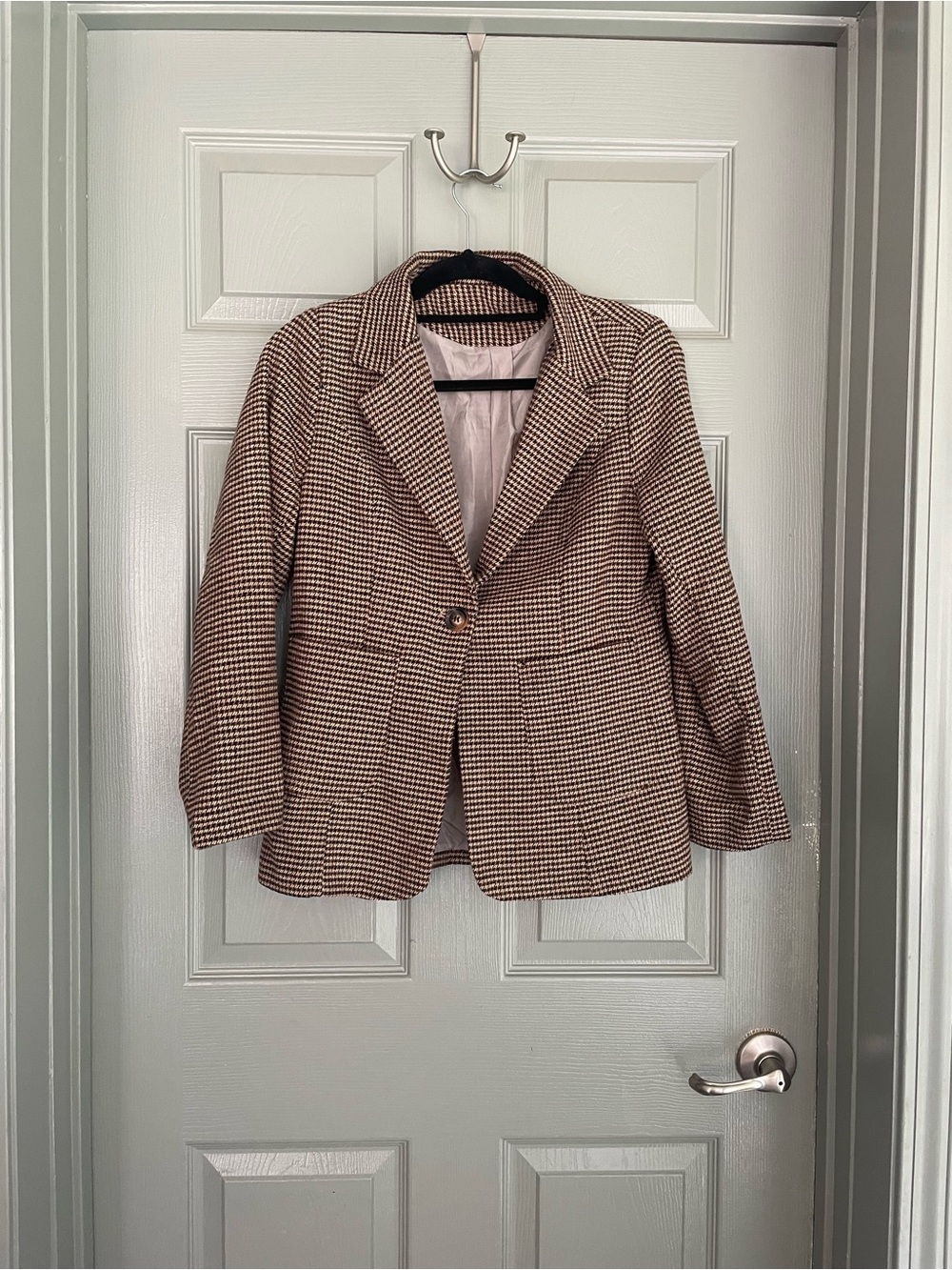Women's Houndstooth Single-Button Blazer - Brown & Cream Coat Jacket